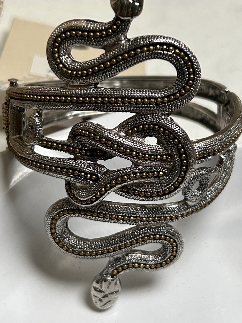 Silver and Gold Snake Bracelet Cuff - Reptile-Inspired Jewelry